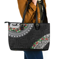 Fiji Hibiscus Leather Tote Bag Tapa Masi Motifs with Tropical Plants