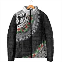 Fiji Hibiscus Padded Jacket Tapa Masi Motifs with Tropical Plants