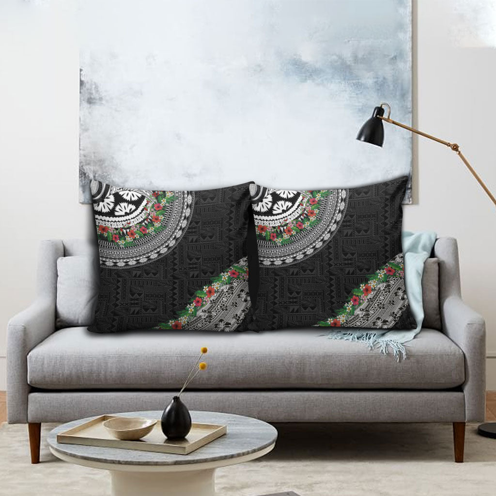 Fiji Hibiscus Pillow Cover Tapa Masi Motifs with Tropical Plants