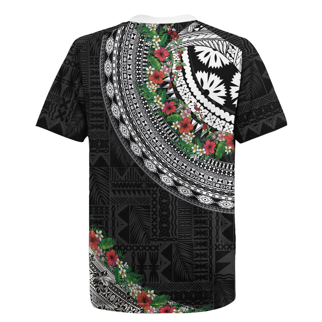 Fiji Hibiscus Rugby Jersey Tapa Masi Motifs with Tropical Plants