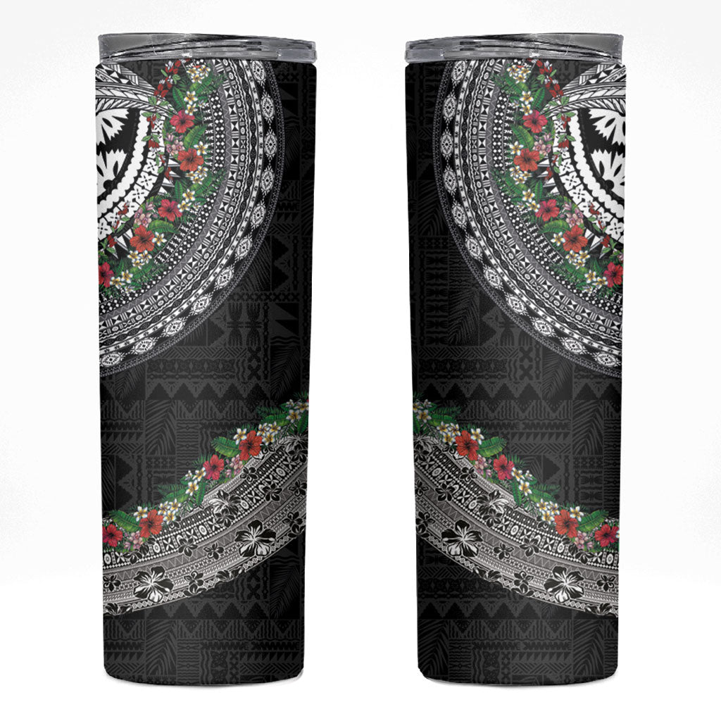 Fiji Hibiscus Skinny Tumbler Tapa Masi Motifs with Tropical Plants