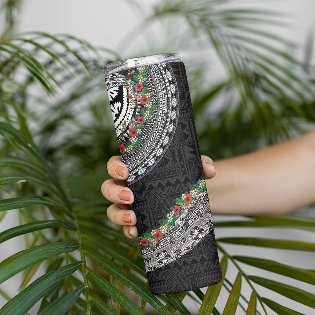 Fiji Hibiscus Skinny Tumbler Tapa Masi Motifs with Tropical Plants