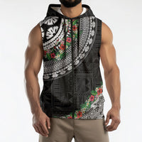 Fiji Hibiscus Sleeveless Zip Hoodie Tapa Masi Motifs with Tropical Plants