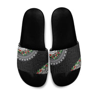 Fiji Hibiscus Slide Sandals Tapa Masi Motifs with Tropical Plants