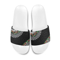 Fiji Hibiscus Slide Sandals Tapa Masi Motifs with Tropical Plants