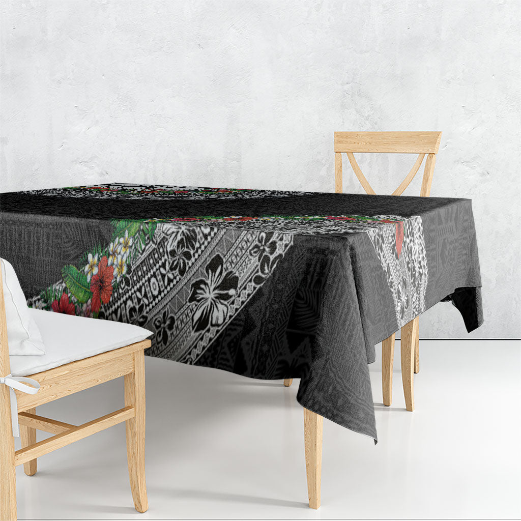Fiji Hibiscus Tablecloth Tapa Masi Motifs with Tropical Plants