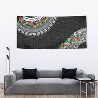Fiji Hibiscus Tapestry Tapa Masi Motifs with Tropical Plants