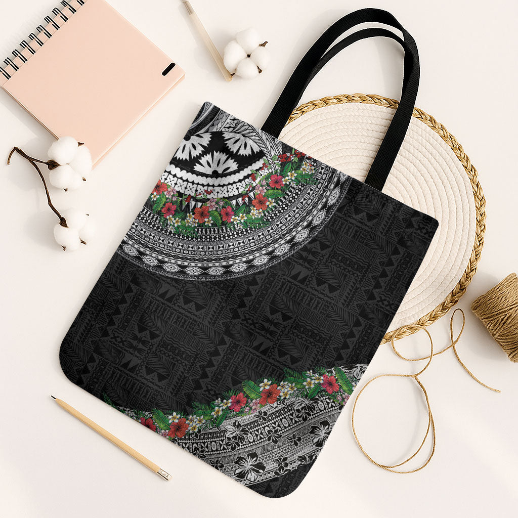 Fiji Hibiscus Tote Bag Tapa Masi Motifs with Tropical Plants