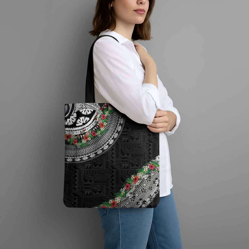 Fiji Hibiscus Tote Bag Tapa Masi Motifs with Tropical Plants