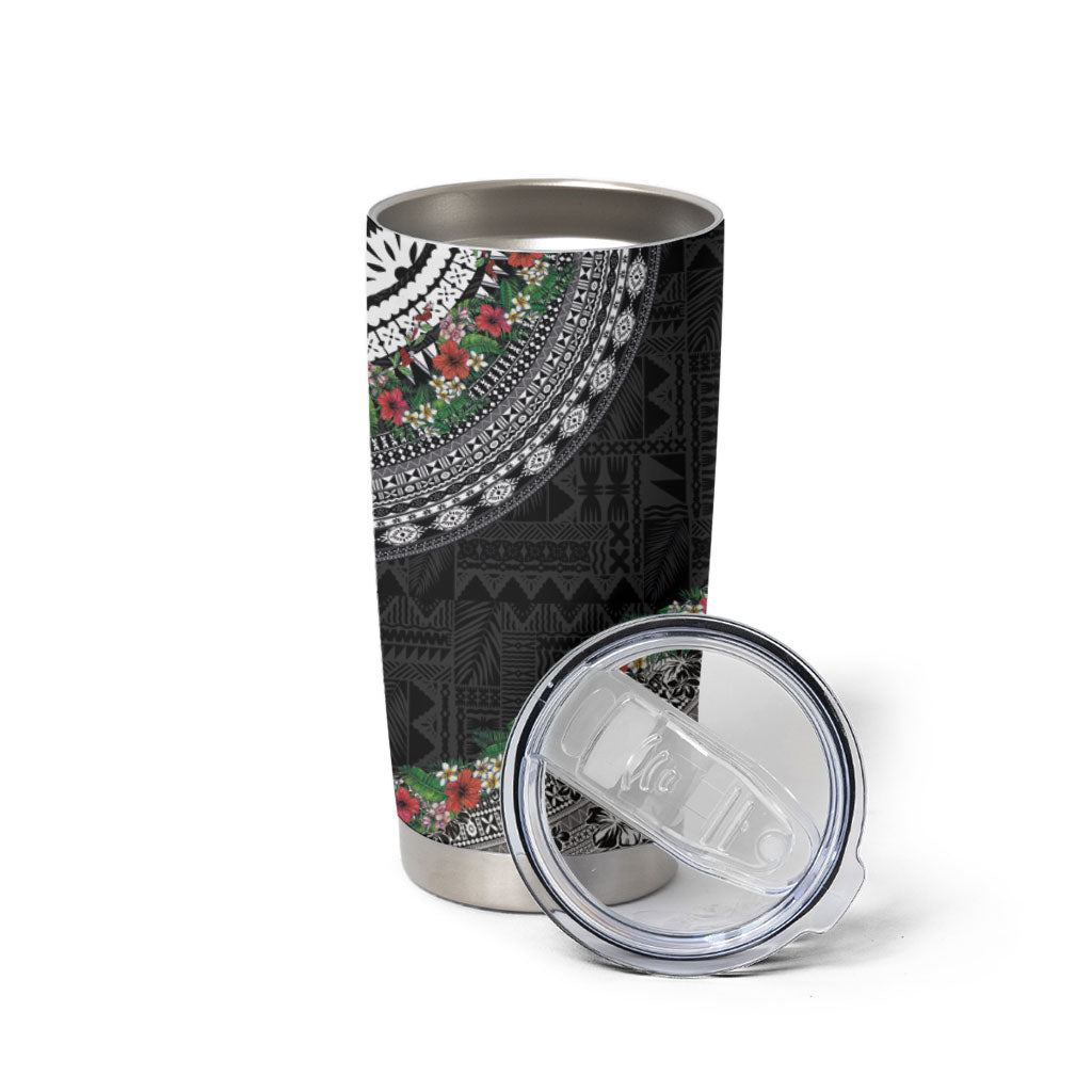 Fiji Hibiscus Tumbler Cup Tapa Masi Motifs with Tropical Plants