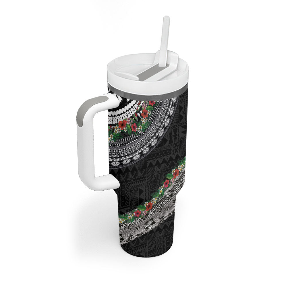 Fiji Hibiscus Tumbler With Handle Tapa Masi Motifs with Tropical Plants