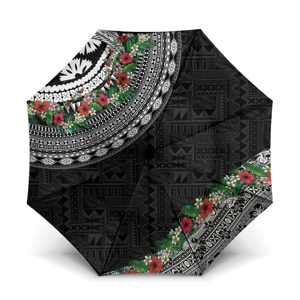 Fiji Hibiscus Umbrella Tapa Masi Motifs with Tropical Plants