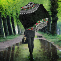 Fiji Hibiscus Umbrella Tapa Masi Motifs with Tropical Plants