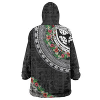 Fiji Hibiscus Wearable Blanket Hoodie Tapa Masi Motifs with Tropical Plants