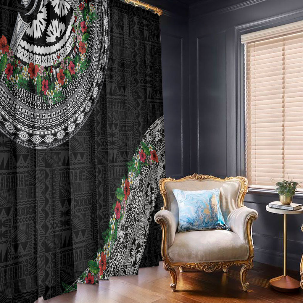 Fiji Hibiscus Window Curtain Tapa Masi Motifs with Tropical Plants