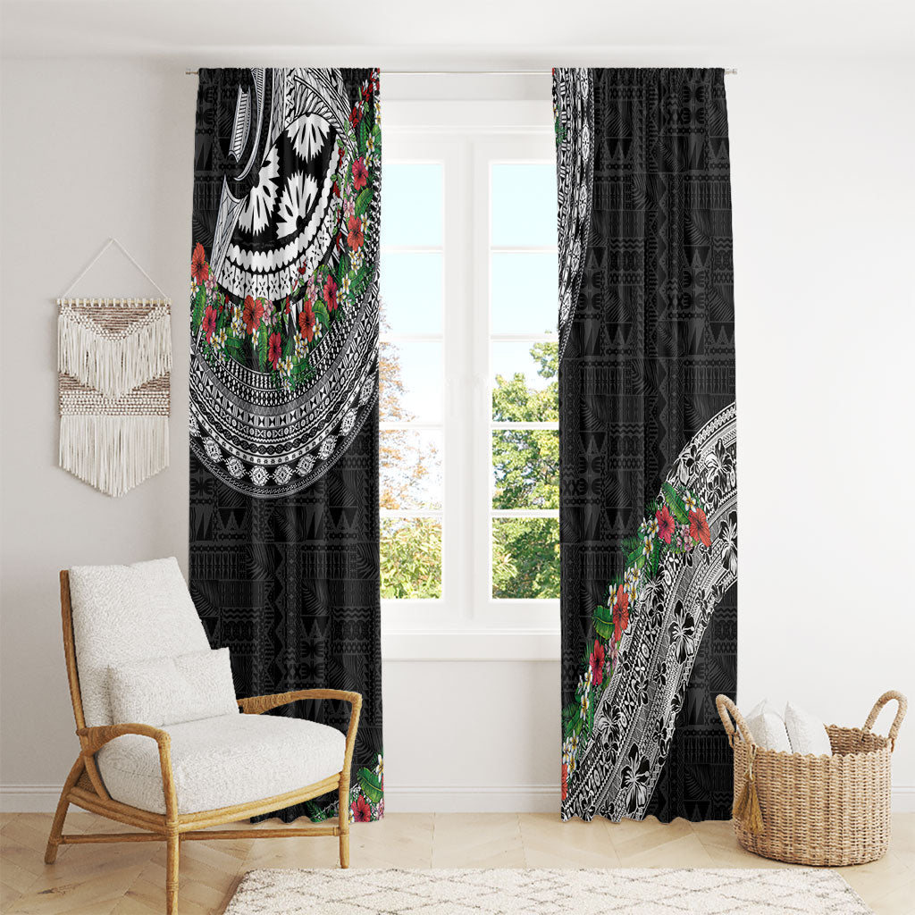 Fiji Hibiscus Window Curtain Tapa Masi Motifs with Tropical Plants