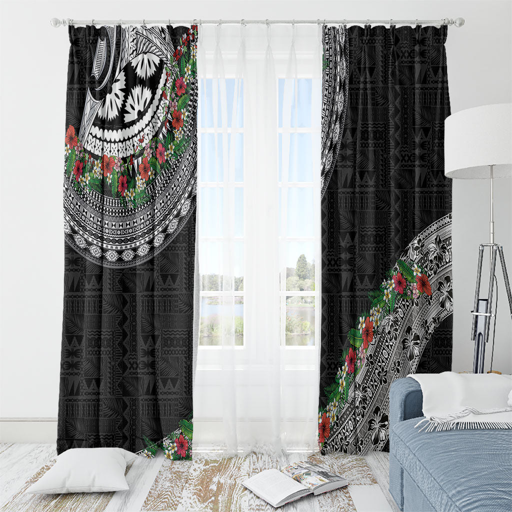 Fiji Hibiscus Window Curtain Tapa Masi Motifs with Tropical Plants