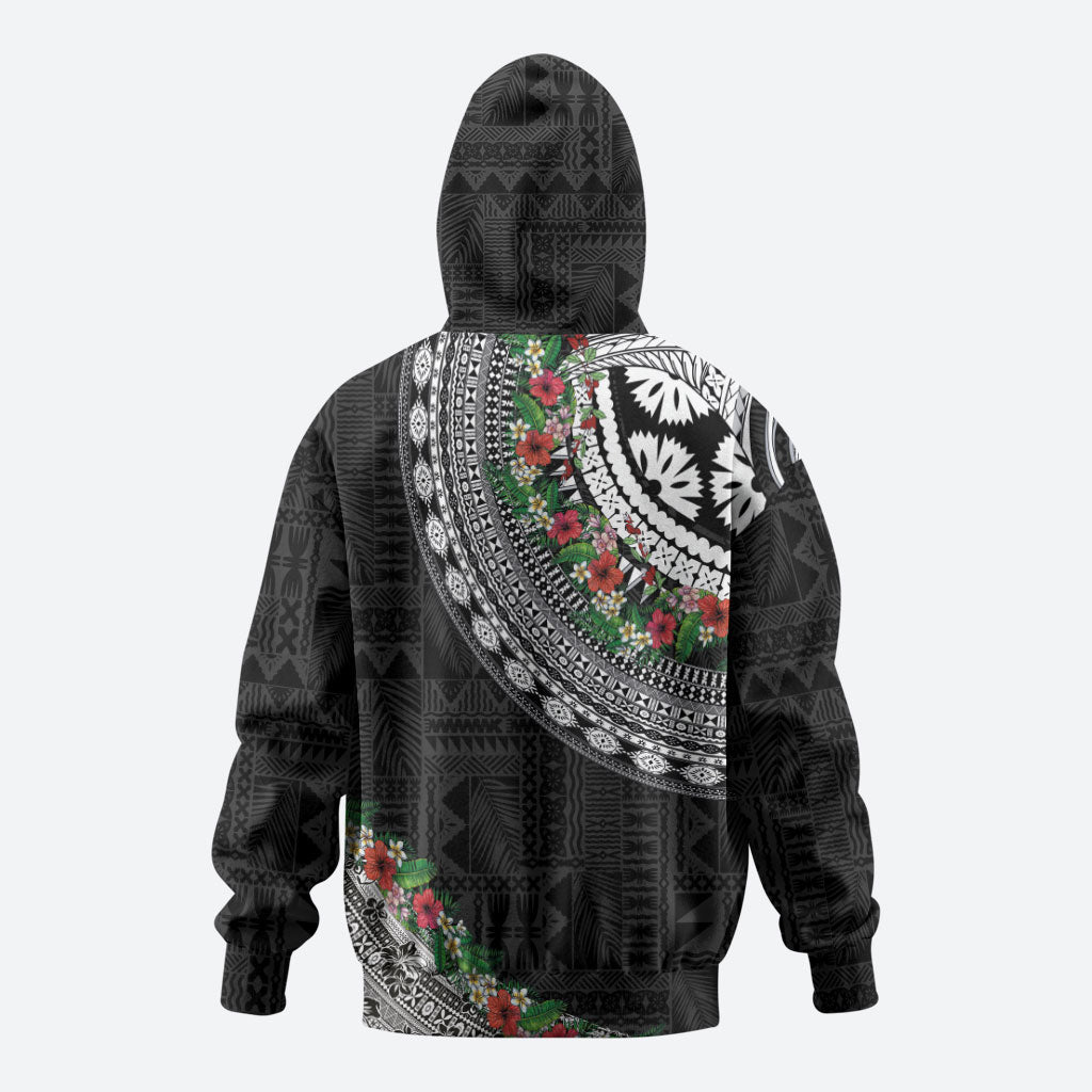 Fiji Hibiscus Zip Hoodie Tapa Masi Motifs with Tropical Plants