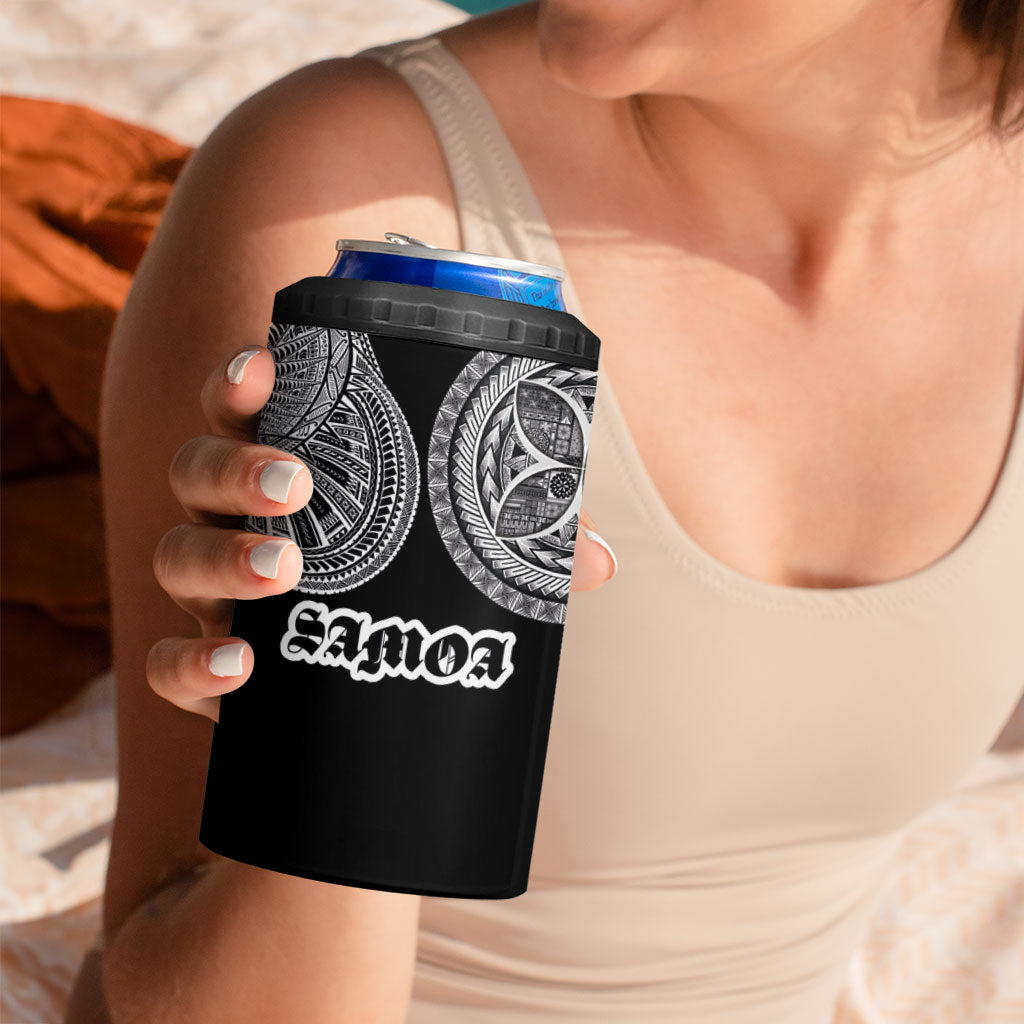 Samoa Traditional Tattoo 4 in 1 Can Cooler Tumbler Tribal Tatau Pattern