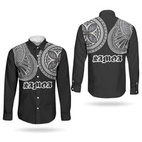 Samoa Traditional Tattoo Couples Matching Off Shoulder Short Dress and Long Sleeve Button Shirt Tribal Tatau Pattern