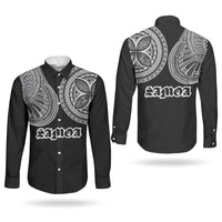 Samoa Traditional Tattoo Couples Matching Off The Shoulder Long Sleeve Dress and Long Sleeve Button Shirt Tribal Tatau Pattern