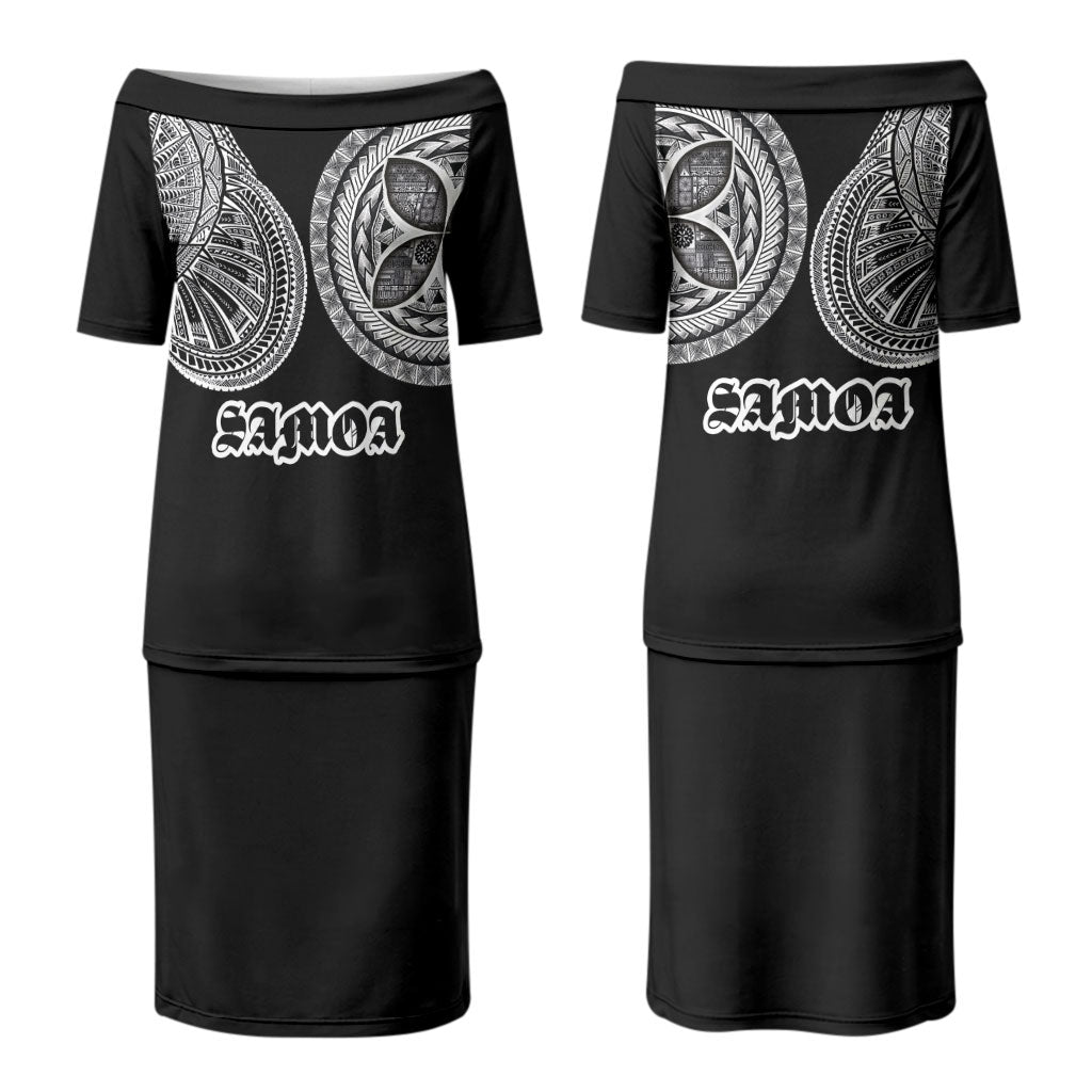 Samoa Traditional Tattoo Couples Matching Puletasi and Long Sleeve Button Shirt Tribal Tatau Pattern
