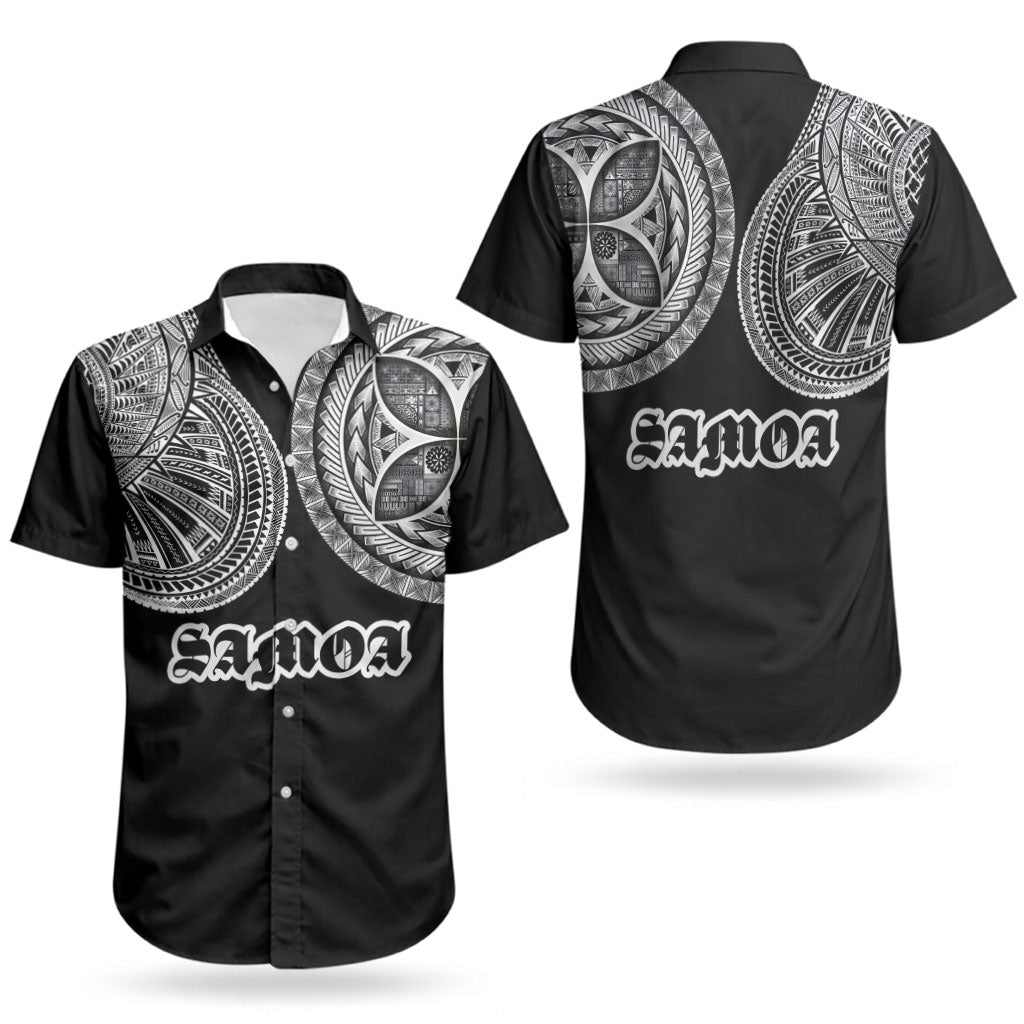 Samoa Traditional Tattoo Couples Matching Short Sleeve Bodycon Dress and Hawaiian Shirt Tribal Tatau Pattern