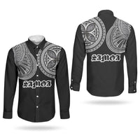 Samoa Traditional Tattoo Couples Matching Short Sleeve Bodycon Dress and Long Sleeve Button Shirt Tribal Tatau Pattern