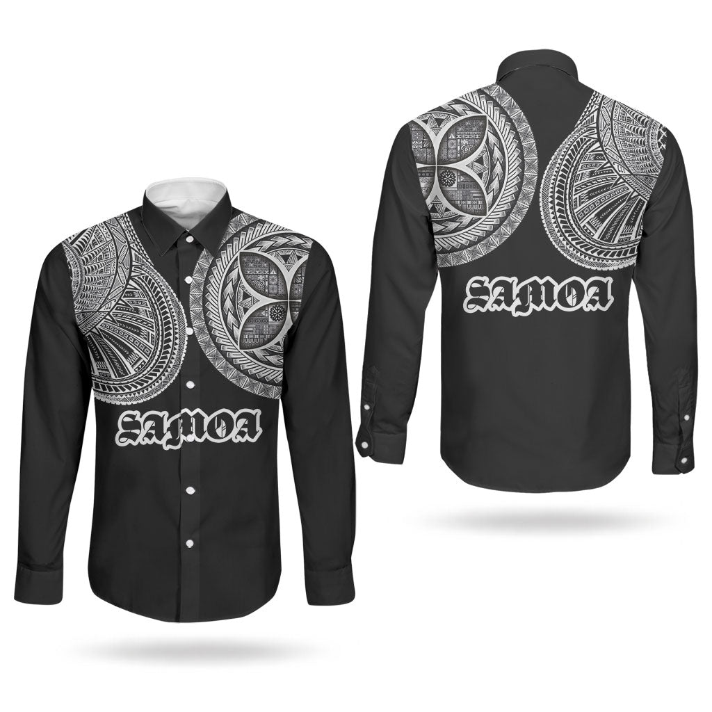 Samoa Traditional Tattoo Couples Matching Summer Maxi Dress and Long Sleeve Button Shirt Tribal Tatau Pattern