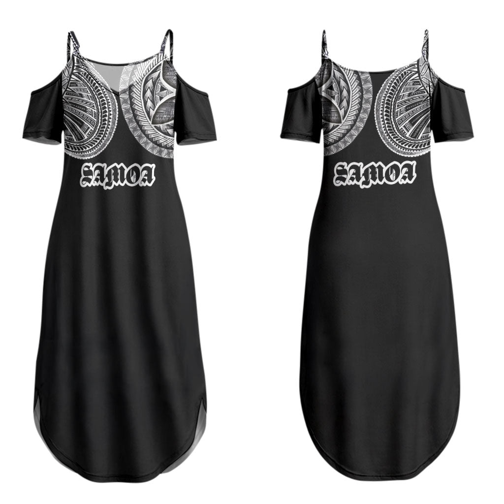 Samoa Traditional Tattoo Couples Matching Summer Maxi Dress and Long Sleeve Button Shirt Tribal Tatau Pattern