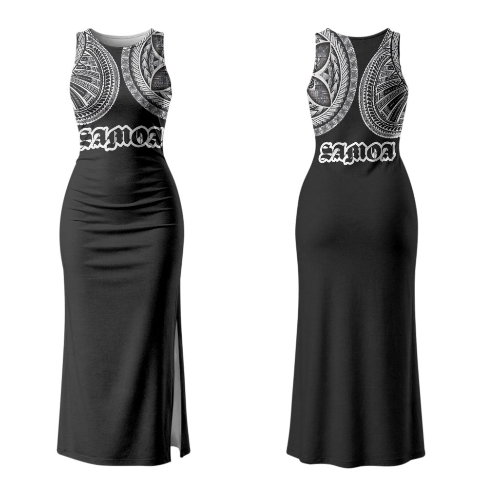 Samoa Traditional Tattoo Couples Matching Tank Maxi Dress and Hawaiian Shirt Tribal Tatau Pattern
