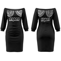 Samoa Traditional Tattoo Family Matching Off The Shoulder Long Sleeve Dress and Hawaiian Shirt Tribal Tatau Pattern