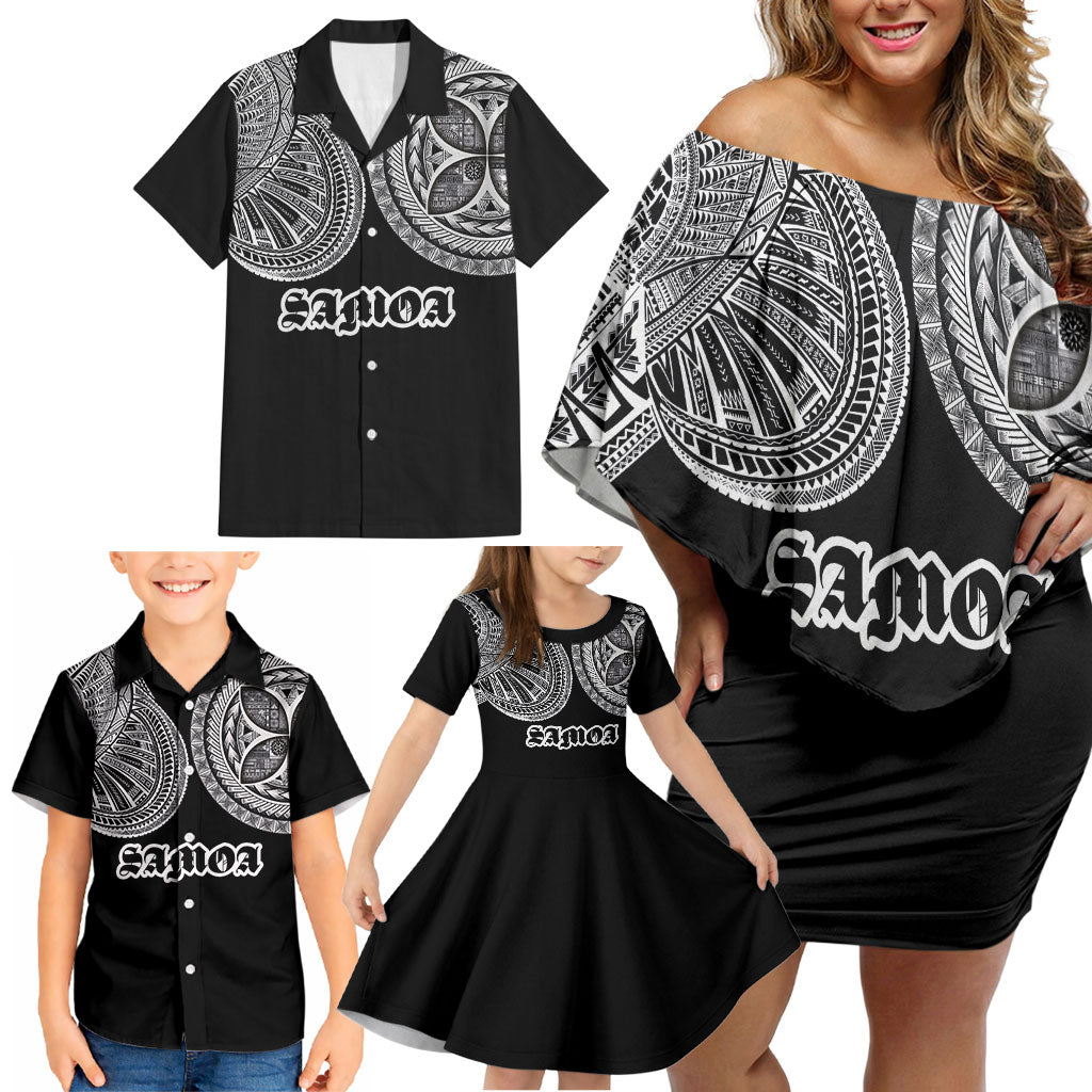 Samoa Traditional Tattoo Family Matching Off Shoulder Short Dress and Hawaiian Shirt Tribal Tatau Pattern LT03 - Polynesian Pride