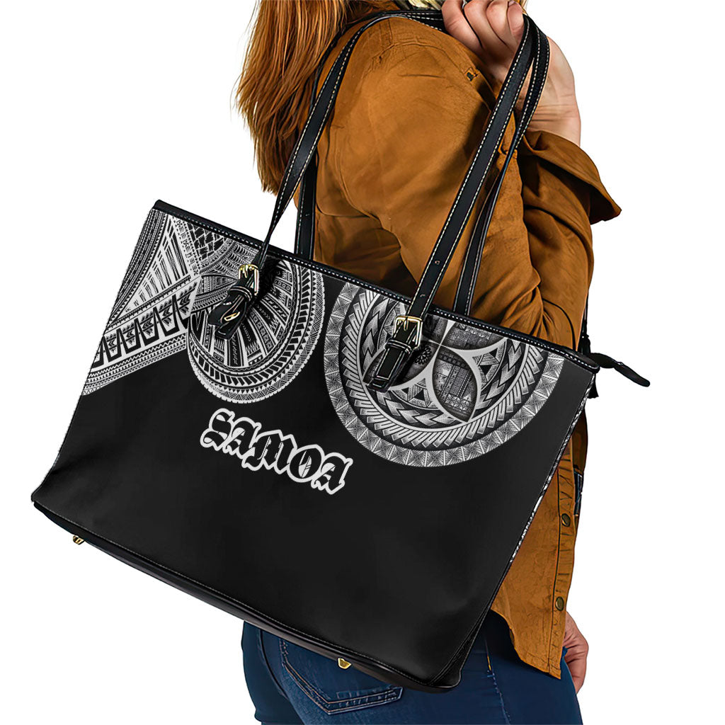 Samoa Traditional Tattoo Leather Tote Bag Tribal Tatau Pattern