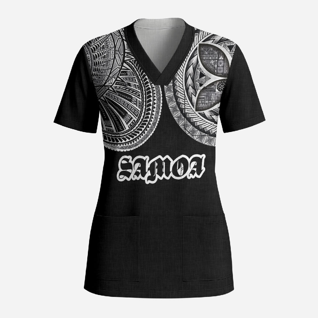 Samoa Traditional Tattoo Scrub Top Tribal Tatau Pattern