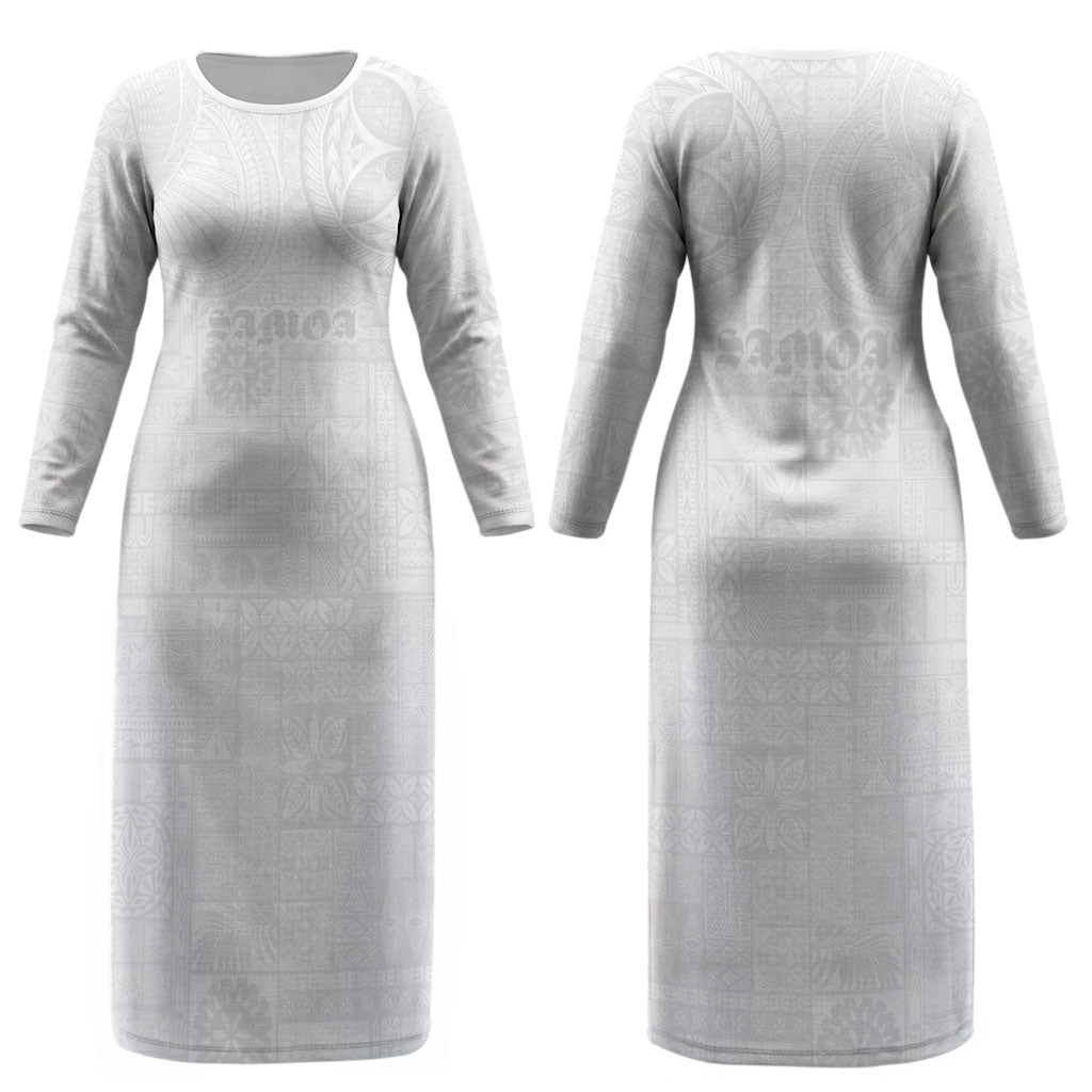 Samoa Lotu Tamaiti Couples Matching Long Sleeve Bodycon Dress and Long Sleeve Button Shirt Tribal Tatau with Siapo Pattern