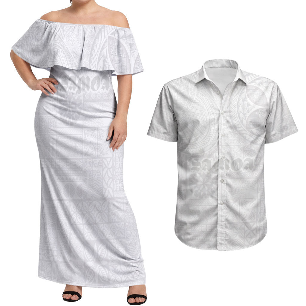 Samoa Lotu Tamaiti Couples Matching Off Shoulder Maxi Dress and Hawaiian Shirt Tribal Tatau with Siapo Pattern