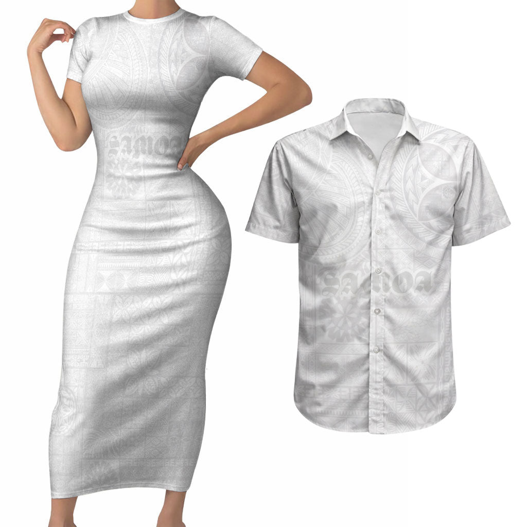 Samoa Lotu Tamaiti Couples Matching Short Sleeve Bodycon Dress and Hawaiian Shirt Tribal Tatau with Siapo Pattern