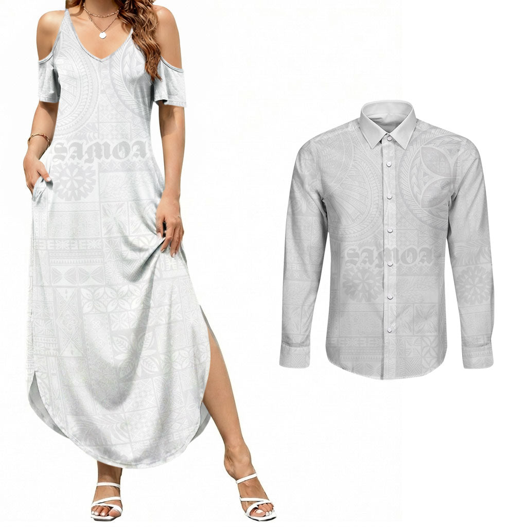 Samoa Lotu Tamaiti Couples Matching Summer Maxi Dress and Long Sleeve Button Shirt Tribal Tatau with Siapo Pattern