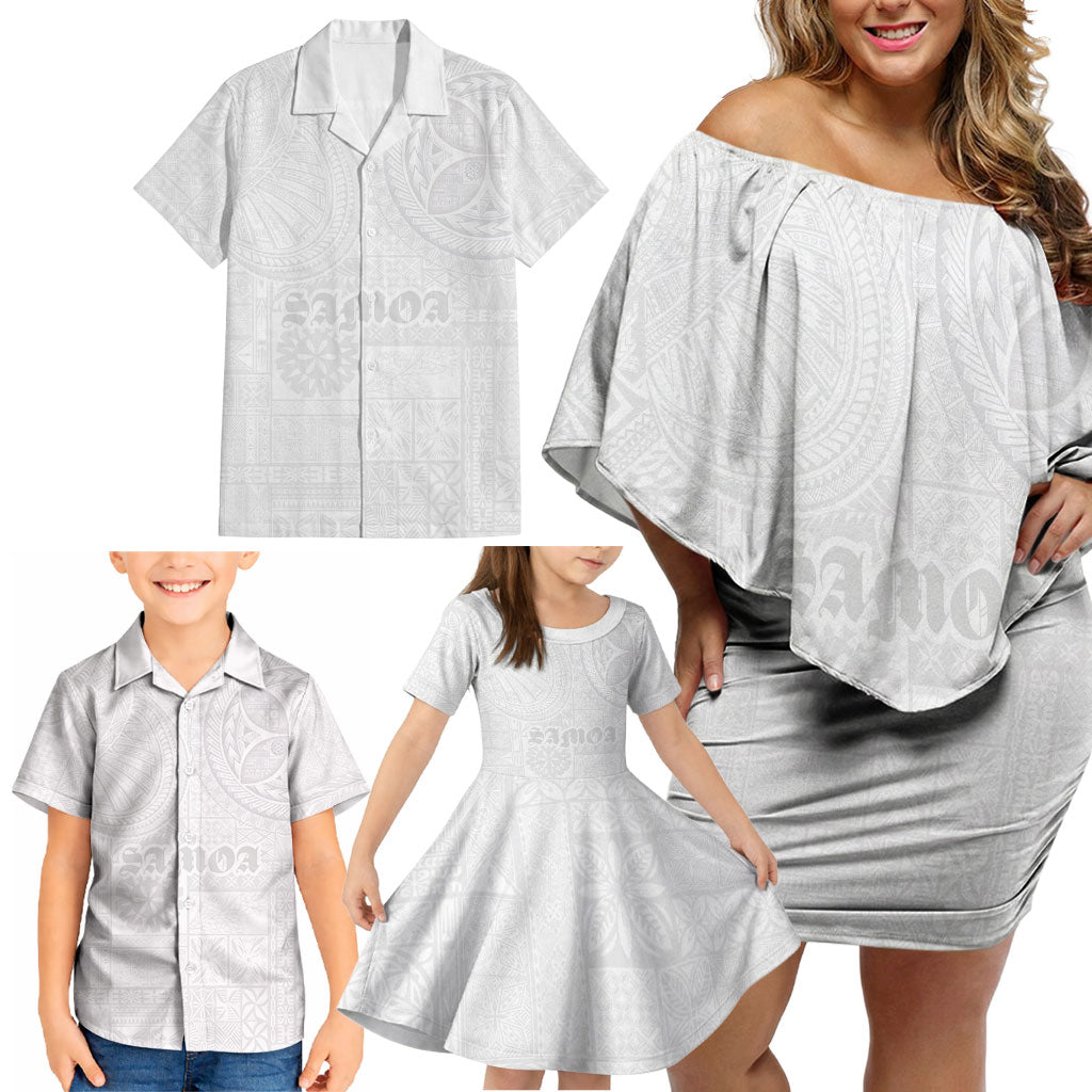 Samoa Lotu Tamaiti Family Matching Off Shoulder Short Dress and Hawaiian Shirt Tribal Tatau with Siapo Pattern LT03 - Polynesian Pride