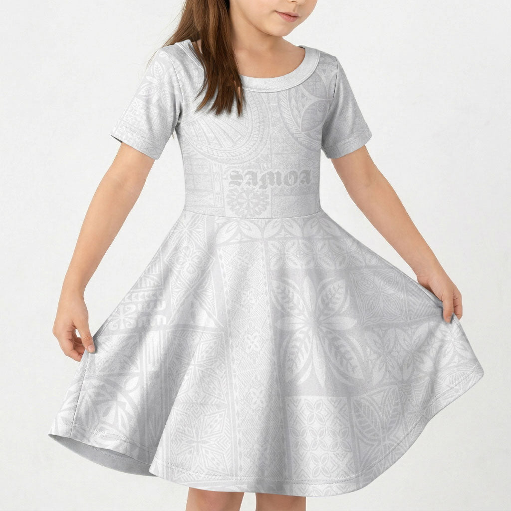Samoa Lotu Tamaiti Kid Short Sleeve Dress Tribal Tatau with Siapo Pattern