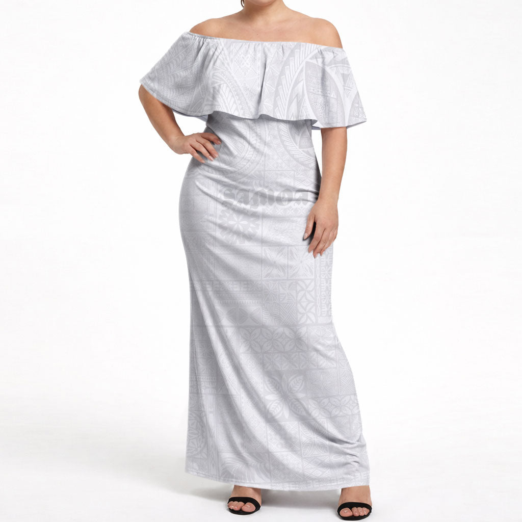 Samoa Lotu Tamaiti Off Shoulder Maxi Dress Tribal Tatau with Siapo Pattern
