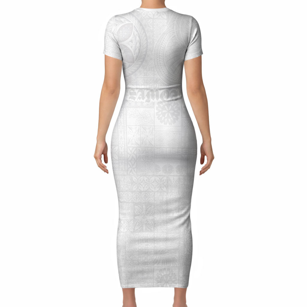 Samoa Lotu Tamaiti Short Sleeve Bodycon Dress Tribal Tatau with Siapo Pattern