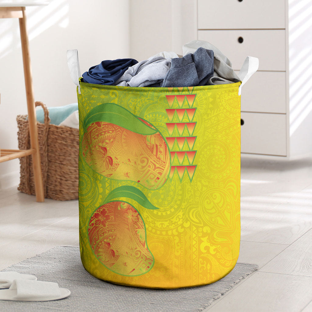 Hawaiian Mango Laundry Basket Polynesian Art Pattern and Kakau Tattoo