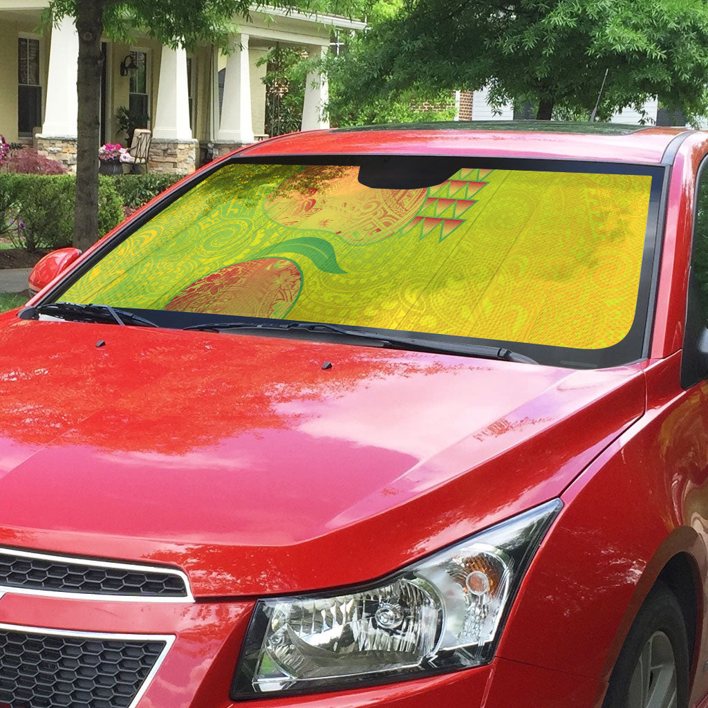 Hawaiian Mango Auto Sun Shade Polynesian Art Pattern and Kakau Tattoo