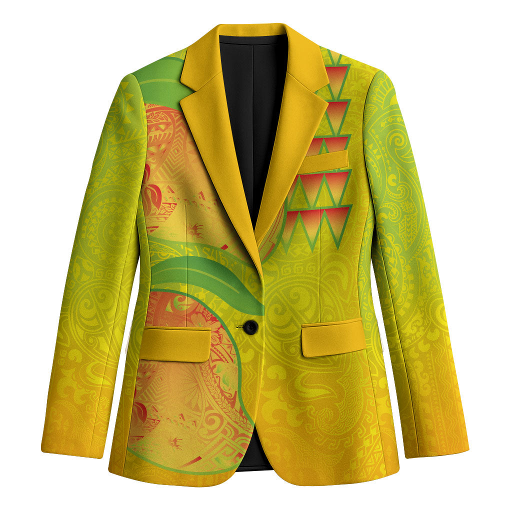 Hawaiian Mango Blazer Polynesian Art Pattern and Kakau Tattoo