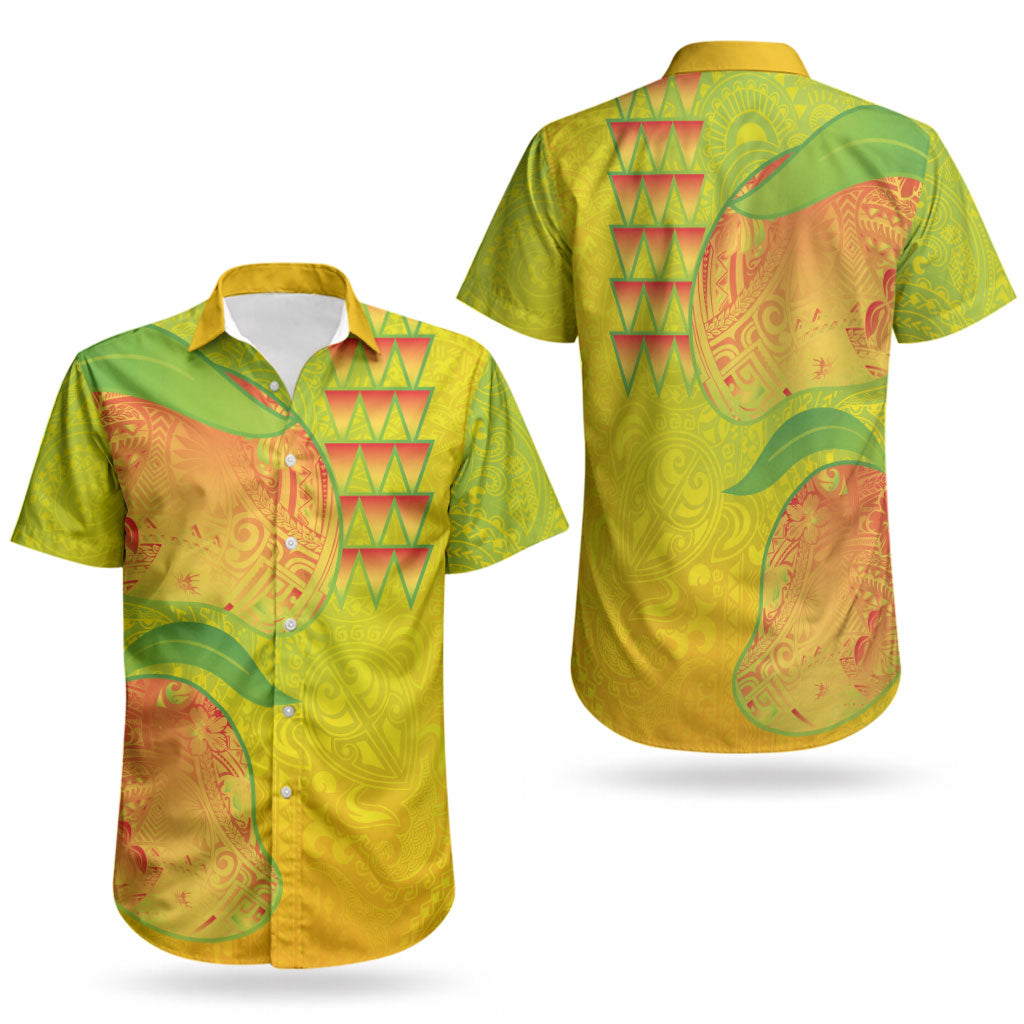 Hawaiian Mango Couples Matching Summer Maxi Dress and Hawaiian Shirt Polynesian Art Pattern and Kakau Tattoo