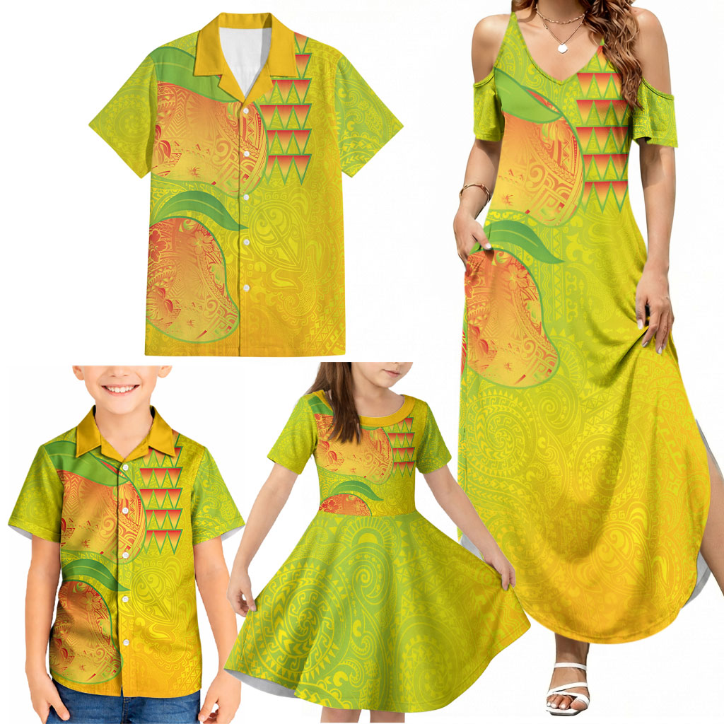 Hawaiian Mango Family Matching Summer Maxi Dress and Hawaiian Shirt Polynesian Art Pattern and Kakau Tattoo LT03 - Polynesian Pride