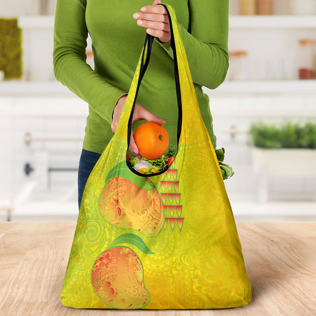 Hawaiian Mango Grocery Bag Polynesian Art Pattern and Kakau Tattoo
