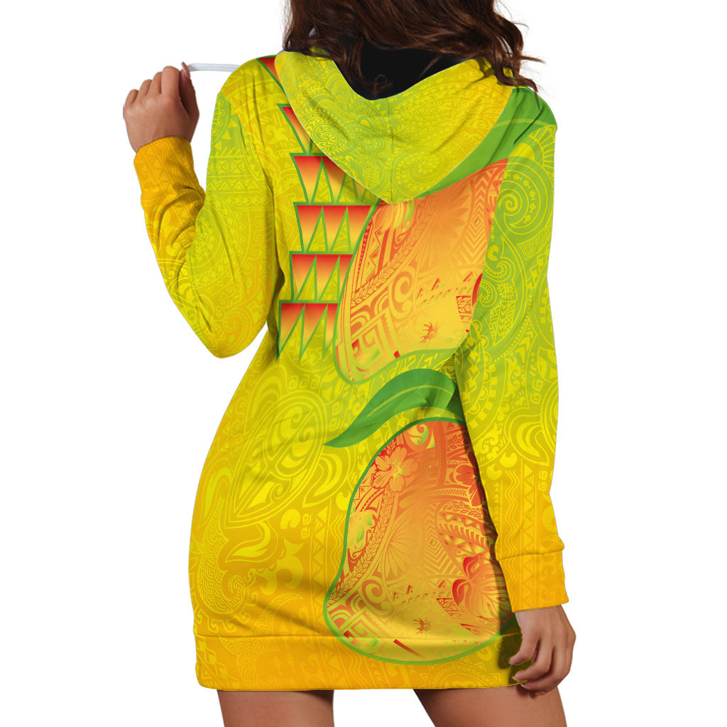 Hawaiian Mango Hoodie Dress Polynesian Art Pattern and Kakau Tattoo